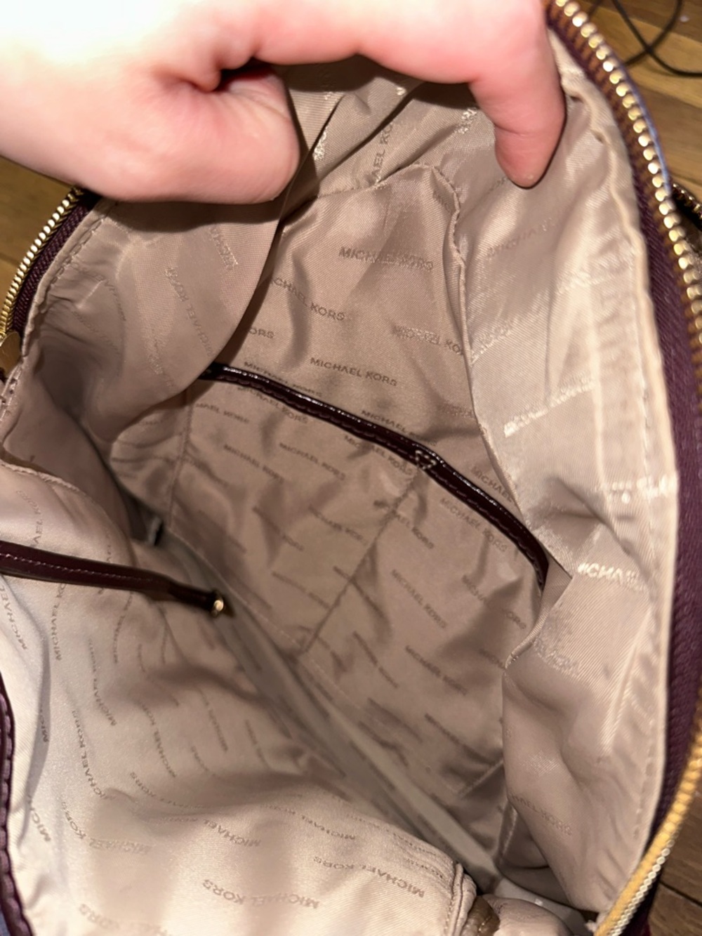 Michael Kors Quilted Velvet Wine Backpack with Gold Hardware - Picture 5 of 12